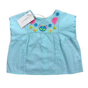 Everbloom Baby Girl 12 Months Blue Butterfly Flower Embroidered Sophie Blouse